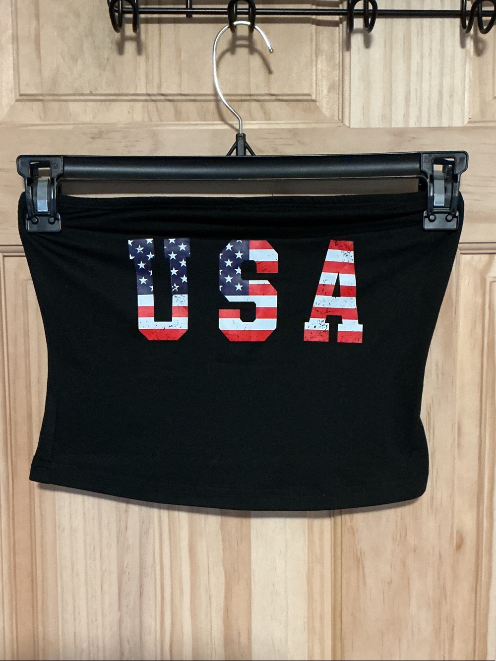 Black Tube Top with USA Flag Print